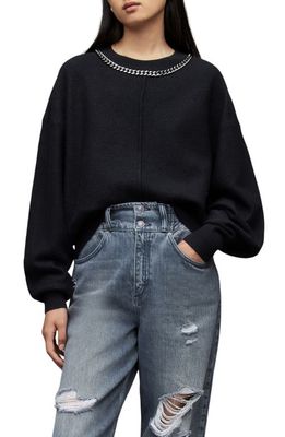 AllSaints Chain Detail Merino Wool Sweater in Black