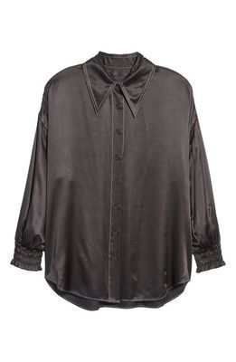 AllSaints Charli Satin Button-Up Shirt in Black