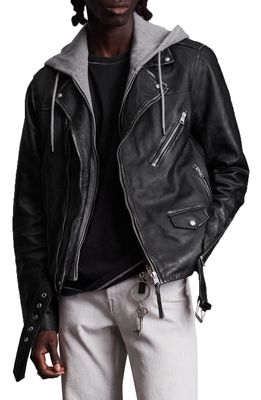 AllSaints Charter Mix Media Leather Biker Jacket in Black