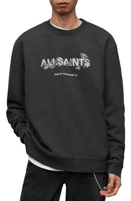 AllSaints Chiao Dragon Cotton Graphic Sweatshirt in Jet Black