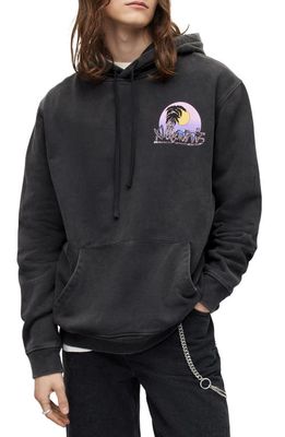 AllSaints Chroma Cotton Graphic Hoodie in Washed Black