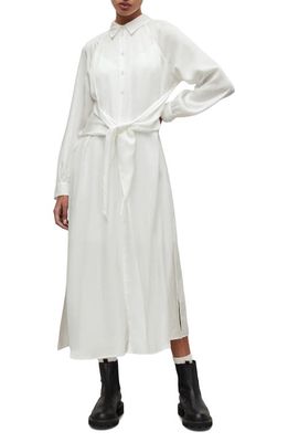 AllSaints Clanetta Tie Waist Long Sleeve Shirtdress in Off White