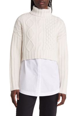 AllSaints Claude Cable Wool Blend Crop Sweater in Marble White
