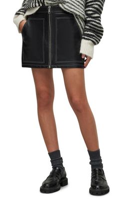 AllSaints Cleo Leather Zip Miniskirt in Black