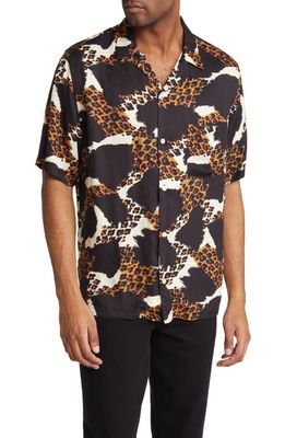 AllSaints Concorde Abstract Print Camp Shirt in Off White