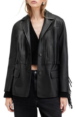 AllSaints Corinna Fringe Leather Blazer in Black
