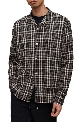 AllSaints Corvus Relaxed Fit Check Button-Up Shirt in Jet Black