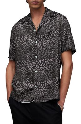 AllSaints Cosmo Print Short Sleeve Button-Up Shirt in Jet Black