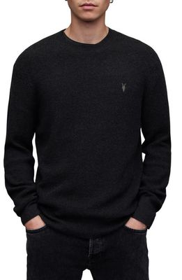 AllSaints Cotton & Wool Thermal Crewneck Sweater in Cinder Black Marl