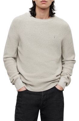 AllSaints Cotton & Wool Thermal Crewneck Sweater in Light Grey Marl