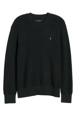AllSaints Cotton & Wool Thermal Crewneck Sweater in Racing Green Marl