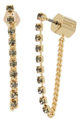 AllSaints Crystal Front/Back Earrings in Black Diamond/Gold