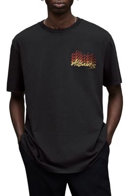 AllSaints Cursive Cotton Graphic Logo Tee in Washed Black
