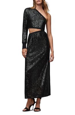 AllSaints Daisy Topaz Sequin Cutout One-Shoulder Maxi Dress in Black