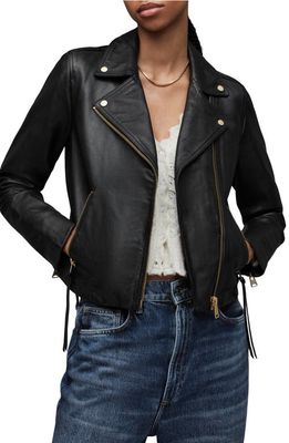 AllSaints Dalby Leather Biker Jacket in Black/Gold