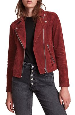 AllSaints Dalby Suede Biker Jacket in Garnet Red