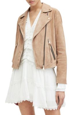 AllSaints Dalby Suede Biker Jacket in Pale Tan Brown at Nordstrom, Size 6 Us