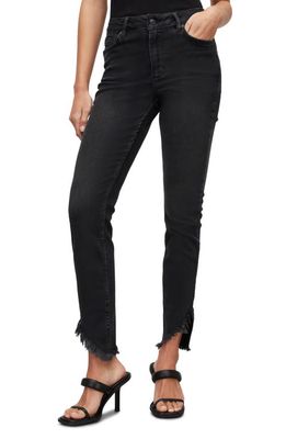 AllSaints Dax Frayed Asymmetric Hem Skinny Jeans in Washed Black