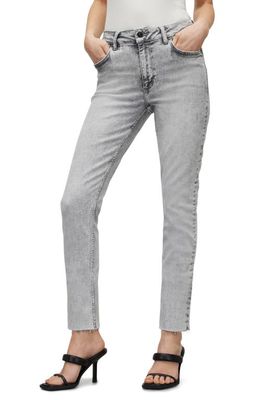 AllSaints Dax Raw Hem Mid Rise Skinny Jeans in Snow Grey