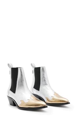 AllSaints Dellaware Pointed Toe Chelsea Boot in Silver/Gold