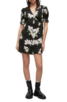 AllSaints Demi Alessandra Floral Satin Minidress in Black