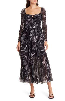 AllSaints Devyn Peggy Floral Print Long Sleeve Maxi Dress in Black