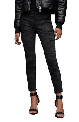 AllSaints Duran Camouflage Mid-Rise Cargo Skinny Jeans in Washed Black