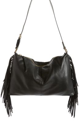AllSaints Edbury Fringe Leather Shoulder Bag in Black
