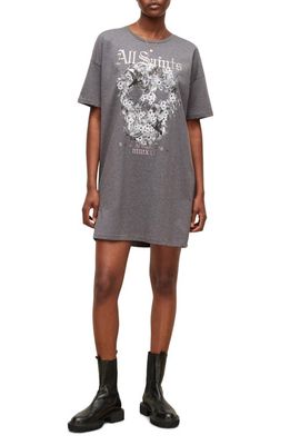 AllSaints Elisi Skull Graphic T-Shirt Minidress in Washed Black