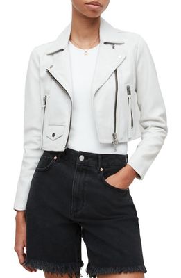 AllSaints Elora Shrunken Leather Biker Jacket in White