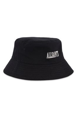 AllSaints Embroidered Logo Cotton Bucket Hat in Black
