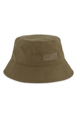 AllSaints Embroidered Logo Cotton Bucket Hat in Khaki