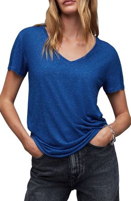 AllSaints Emelyn Metallic V-Neck T-Shirt in Luna Blue