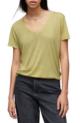 AllSaints Emelyn Shimmer V-Neck T-Shirt in Sunny Lime Green