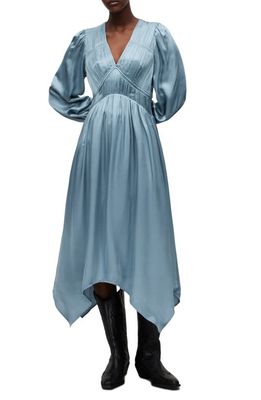 AllSaints Estelle Long Sleeve Asymmetric Hem Dress in Blue Slate
