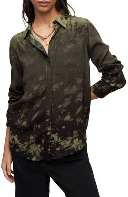 AllSaints Eva Gaia Splatter Button-Up Shirt in Forest Green