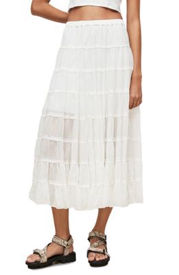 AllSaints Eva Tiered Skirt in Chalk White