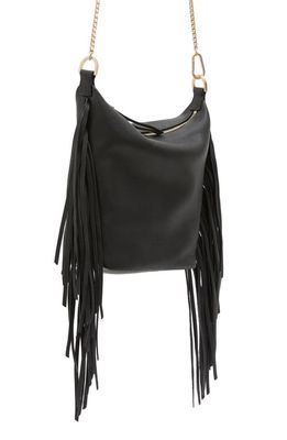 AllSaints Evaline Fringe Leather Crossbody Bag in Black