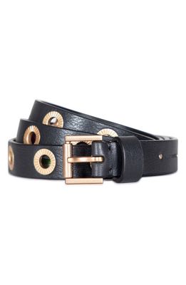 AllSaints Eyelet Leather Belt in Black/Warm Brass