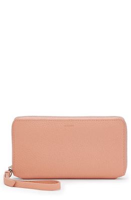 AllSaints Fetch Leather Phone Wristlet in Elasto Pink