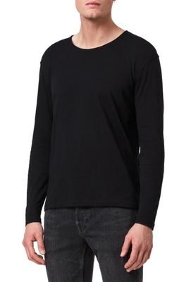 AllSaints Figure Raw Edge Long Sleeve Cotton T-Shirt in Jet Black