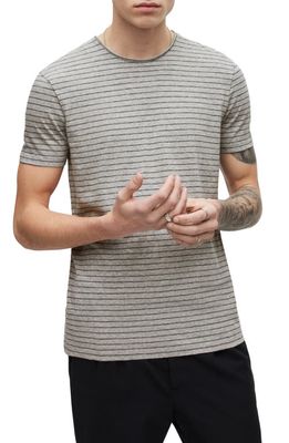 AllSaints Figure Stripe Stretch Organic Cotton T-Shirt in Grey Marl/Washed Black
