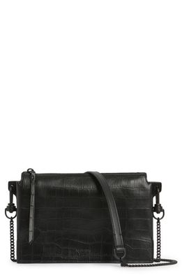 AllSaints Fletcher Leather Crossbody Bag in Black Croc