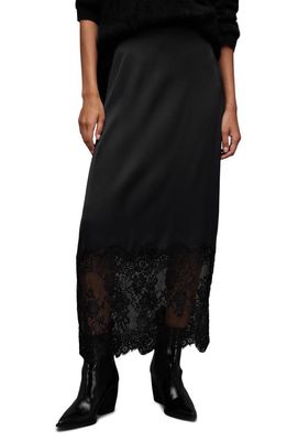 AllSaints Flora Lace Hem Maxi Skirt in Black