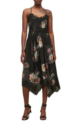 AllSaints Floral Print Pleat Dress in Black