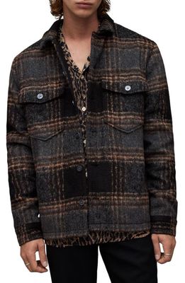 AllSaints Fornax Brushed Plaid Jacket in Charcoal Grey