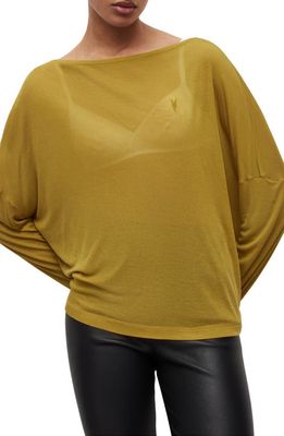 AllSaints Francesco Rita Long Sleeve Jersey Top in Ecru Olive Green