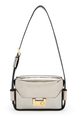 AllSaints Frankie Metallic Leather Convertible Crossbody Bag in Pewter