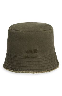 AllSaints Frayed Edge Bucket Hat in Khaki