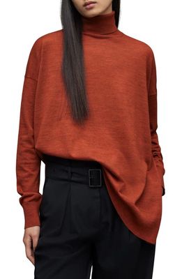 AllSaints Gala Merino Wool Turtleneck Sweater in Orange Spice
